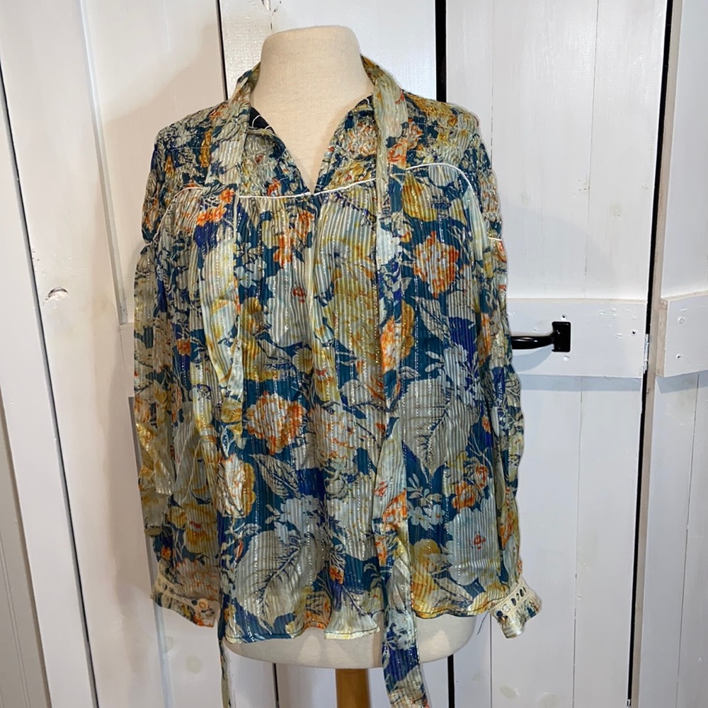 Anthropologie Hemant and Nandita Floral Metallic Blouse - Picture 1 of 4